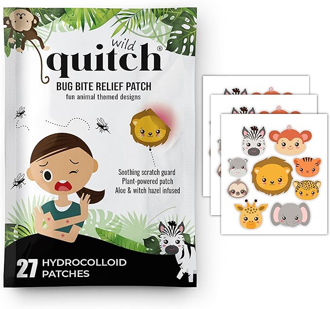 Quitch Mosquito Bite Relief Safari Animal Patches, Bug Bite Anti Itch Cream Alternative for Kids and Baby, Insect Bite Relief, After Bite Relief, Travel Essential for Summer Camp, Cruise and Outdoors