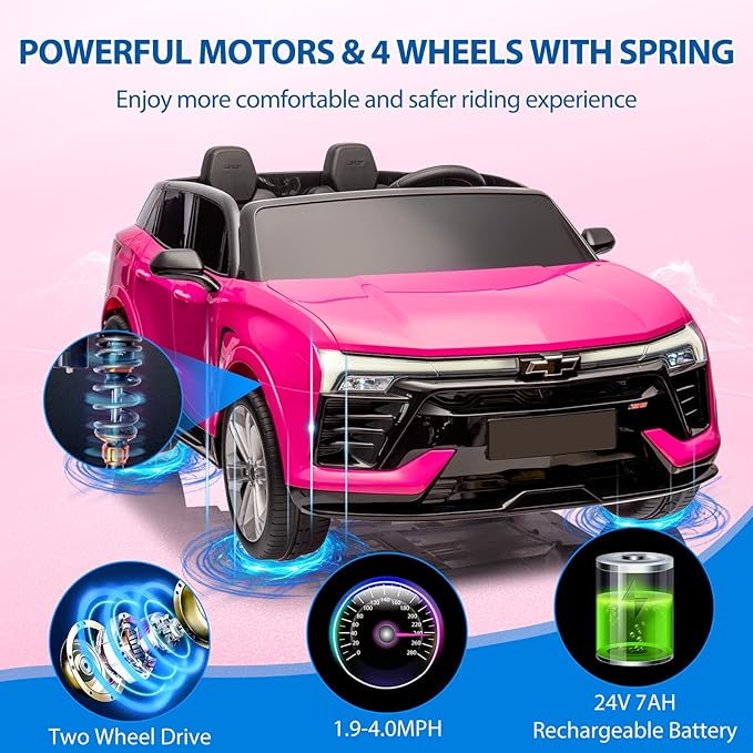 Jojoka Baby Car 24V 2-Seater SUV Licensed Chevrolet Blazer Ride On Toy w/Parent Remote Control,4xSpring Suspension, Wireless Music, Electric Vehicle Car for Kids Ages 3-8,Pink