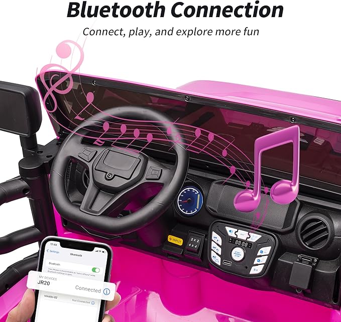 2 Seater Ride on Toy Car for Kids, 24V 4x4 Ride-on Truck Kids Electric Car w/Remote Control, 4x200W Motors - Hot Pink