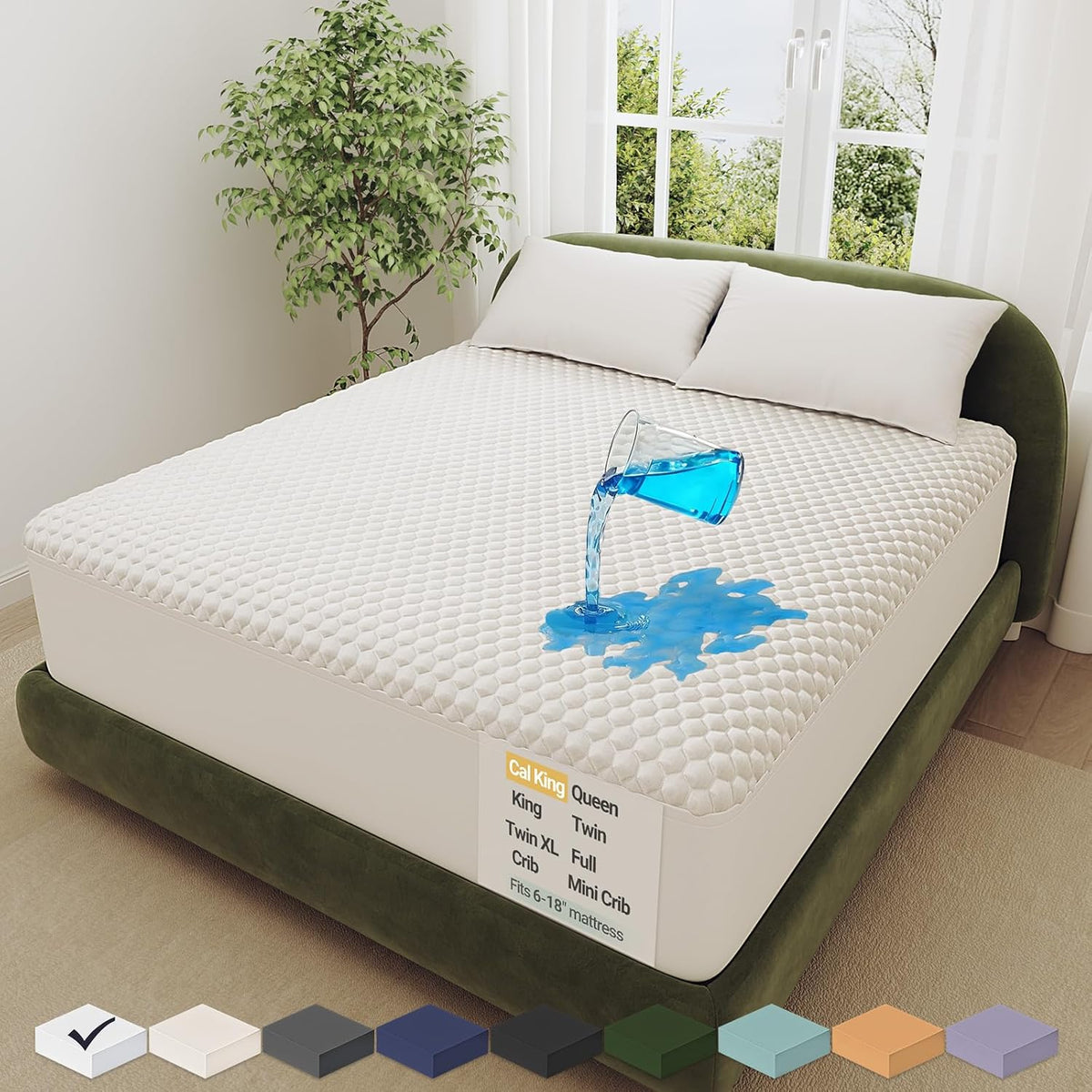 OhGeni 100% Waterproof Mattress Protector, California King Size Mattress Pad, Fits 6"-20" Mattresses with Deep Pocket, Cooling, Breathable Fitted Sheets, Soft Bed Cover, Noiseless, Machine Washable