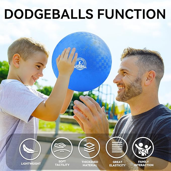 10 Inch Kickball Playground Balls 6 Pack or 12 Pack, Playground Balls for Kids&Adults, Dodgeballs for School Outdoor&Indoor Games, with Hand Pump and Storage Bag, Boys and Girls Gift with Gift Box