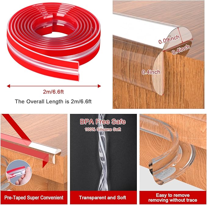 Clear Corner Protector 20ft(6M) with 4 Corners,Corner Protector Baby Proofing,Furniture Corner Guard & Edge Safety Bumpers, Soft Edge Protector with Upgraded Pre-Taped Strong Adhesive