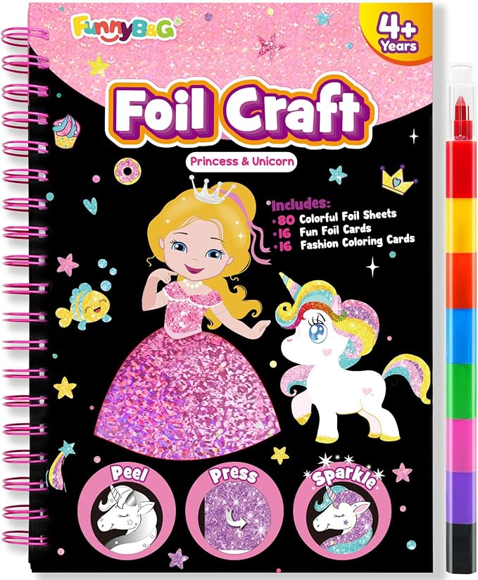 FUNNYB&G Foil Art Craft Activity for Kids - Halloween Crafts Gift Party Favors for Kids Fun Art Supplies Creative Birthday Gift Travel Toys for Girls Boys 4 5 6 7 8 9 Years Old(Princess)
