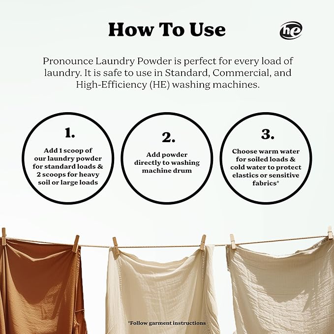 Pronounce Laundry Detergent Powder Alternative | Non-Toxic, Eco-Friendly, Natural for Sensitive Skin, Eczema, and Babies. Stain + Smell Fighting. HE Safe (Peppermint, 120 Loads)