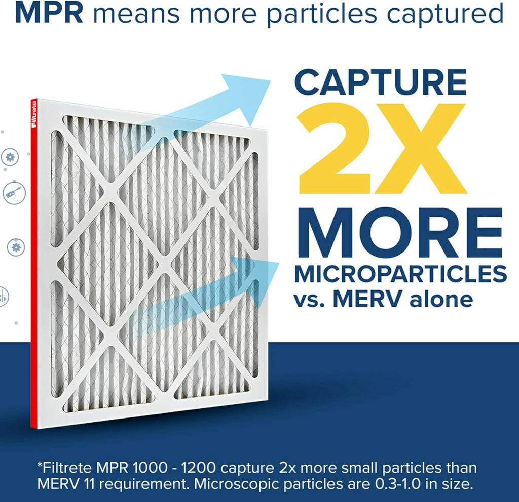 Filtrete 20x25x2 AC Furnace Air Filter, MERV 11, MPR 1000, Allergen Defense, 3-Month Pleated 2-Inch Electrostatic Air Cleaning Filter, 4 Pack (Actual Size 19.5 x 24.5 x 1.75 in)