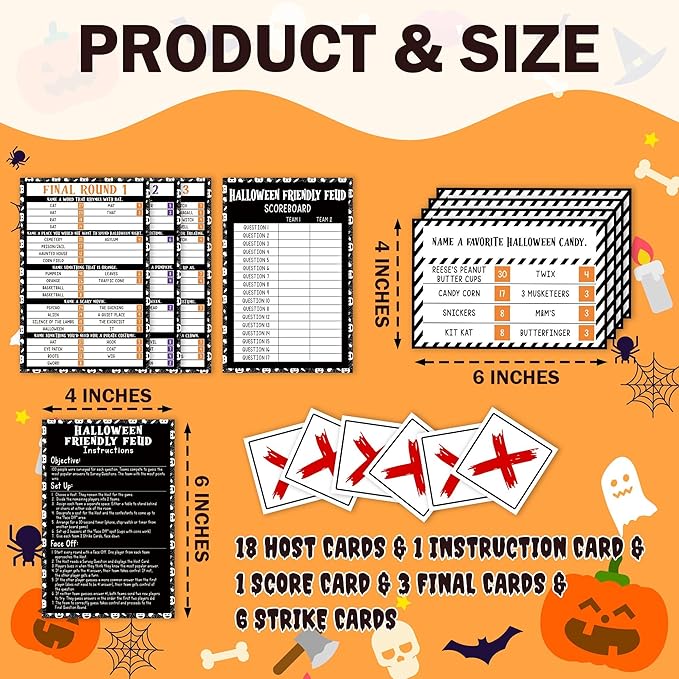 Halloween Games for Adults Friends, Halloween Family Friends Feud Trivia Games, Group Party Matching Activities, Fall Festival Board Card Activities, 01