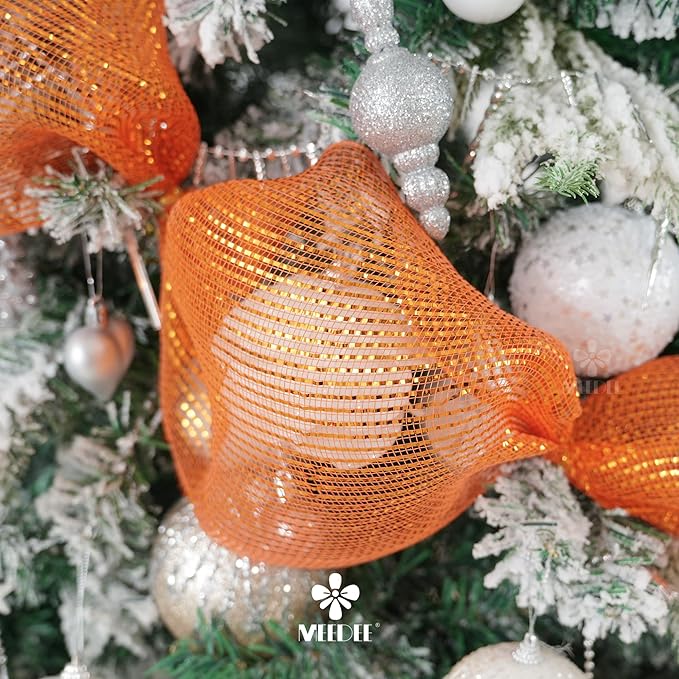 MEEDEE Orange Deco Mesh 10 Inch Deluxe Wide Foil Fall Deco Mesh Metallic Mesh Fabric Halloween Mesh Ribbon for Wreaths, Garland, Christmas Tree, Gift Wrapping, Bows Making (30 Feet)