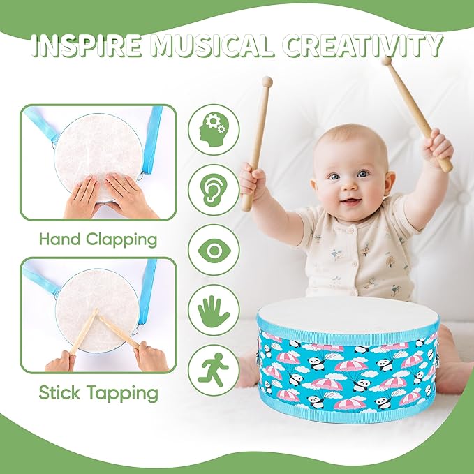 Kids Drum Set with Adjustable Strap: Toddler Musical Instrument for Ages 3-5, Wearable Drum Kit with Drumsticks, Educational Percussion Toy for Rhythm Music Development (Blue)