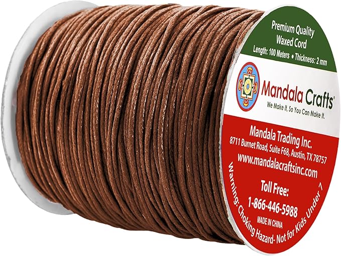 Mandala Crafts 2mm 109 Yards Brown Cotton Waxed Cord for Jewelry Making Bracelet Cord Waxed String - Beading String Thread Jewelry Cords for Necklaces String