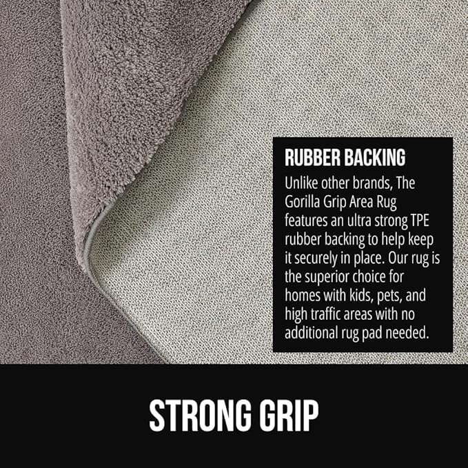 GORILLA GRIP Ultra Soft Washable Area Rug, 6x9, Stain and Slip Resistant Plush Thick Carpet for Bedroom Living Room, No Shed Floor Rugs, Pet Friendly, Dorm Essentials, Kids Nursery Home Decor, Gray