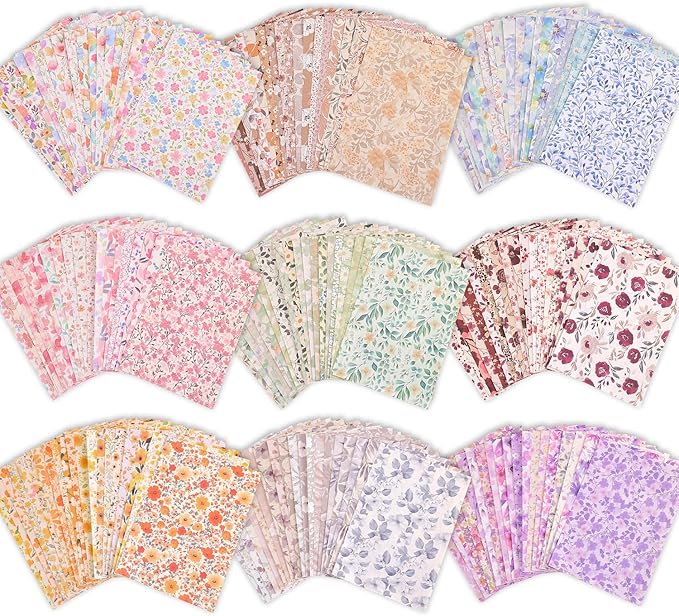 180 Sheets Vintage Floral Scrapbook Paper - 9 Themes Aesthetic Small Flowers Pattern, Decorative Craft DIY Paper Kit for Bullet Journal, Junk Journal Supplies, Collage, Cardmaking 5.5x8 Inch