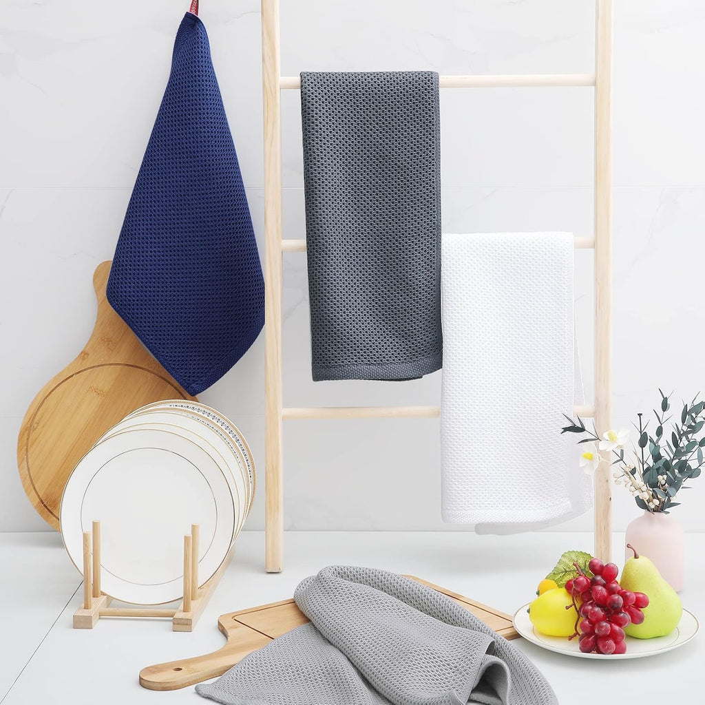 Homaxy 100% Cotton Waffle Weave Kitchen Dish Towels, Ultra Soft Absorbent Quick Drying Cleaning Towel, 13 x 28 Inches, 6-Pack, Light Gray