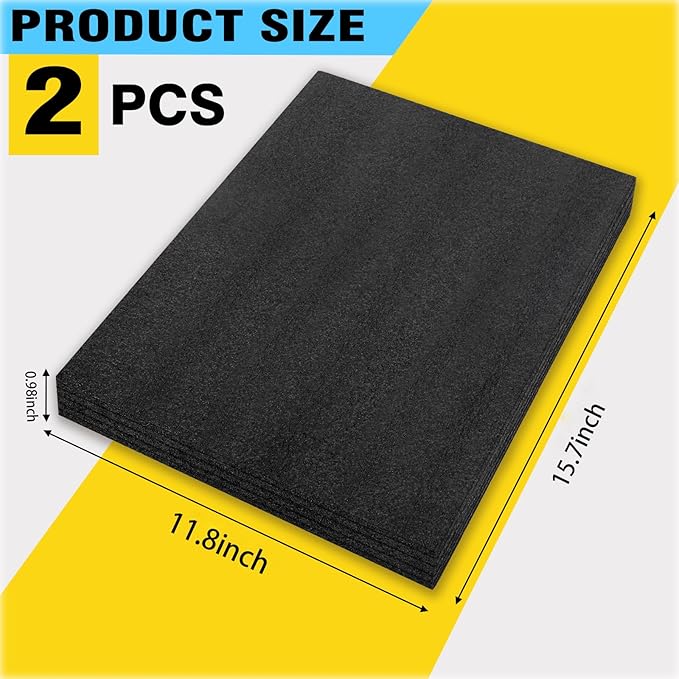 2 Pcs 12 x 16 x 1INCH Black Polyurethene Foam Sheets,Cuttable Packing Foam Block Foam Padding for Packing and Crafts,Toolbox Storage.