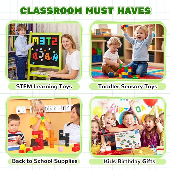 40pcs Magnetic Blocks for Toddler Toys, Magnetic Cubes Building Blocks Classroom Must Haves, STEM Preschool Sensory Magnet Toys for 3 4 5 6 Year Old Boys and Girls