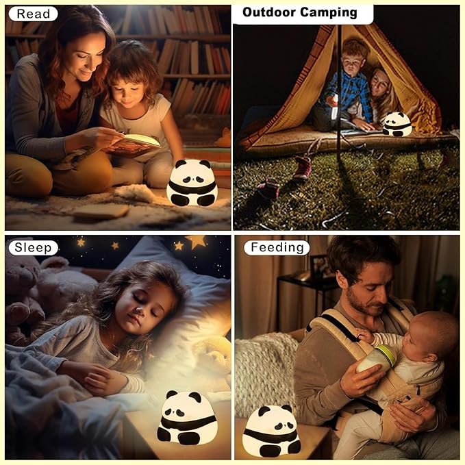 DREAMING MY DREAM Cute Panda Night Light, LED Squishy Novelty Animal Night Lamp, 3 Level Dimmable Nursery Nightlight for Breastfeeding Toddler Baby Kids Decor, Cool Gifts for Kids