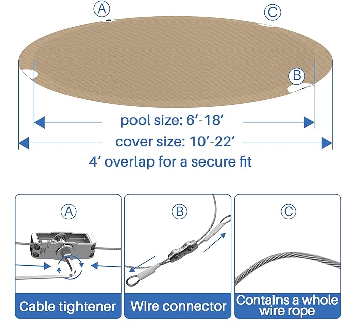 ECOOPTS 16 ft Round Pool Cover for Above Ground Pools, Swimming Pool Cover Protector Winter Safety Cover (Sand)