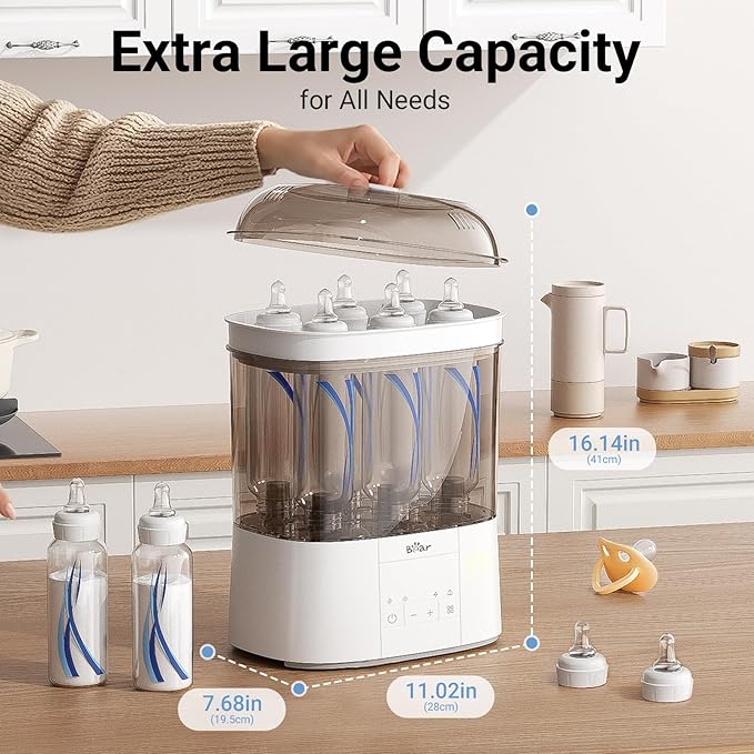 Bear Bottle Sterilizer and Dryer, 2 Layers Large Electric Steam Baby Bottle Sterilizer, Fast Bottle Sanitizer and Dryer for All Bottles & Accessories, Time-Saving Design