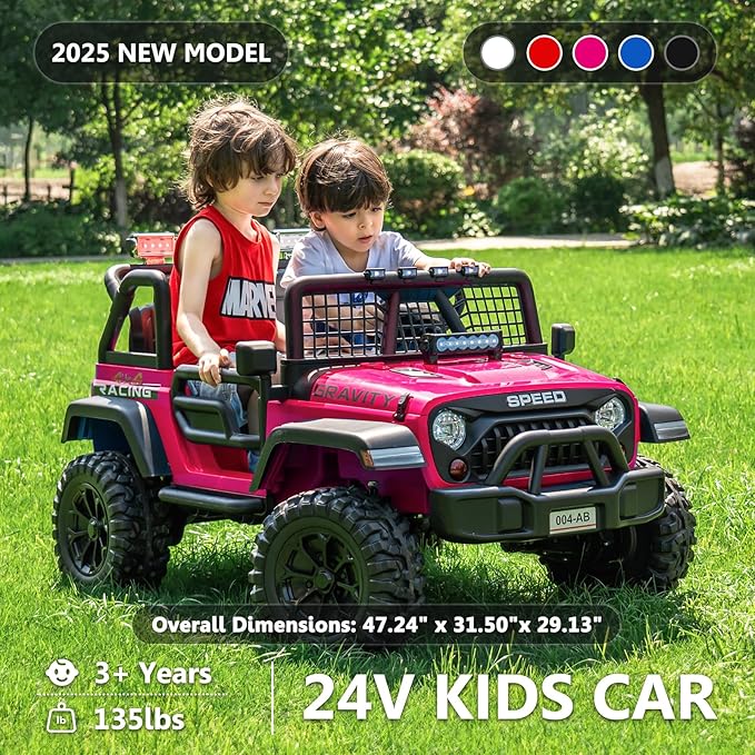 Sopbost 24V 7Ah 2 Seater Ride On Truck Ride On Toy for Big Kids Ride On Car with Remote Control Off-Road Electric Car with Shock Absorber, LED Lights, Bluetooth Music Player, EVA Tires, Pink