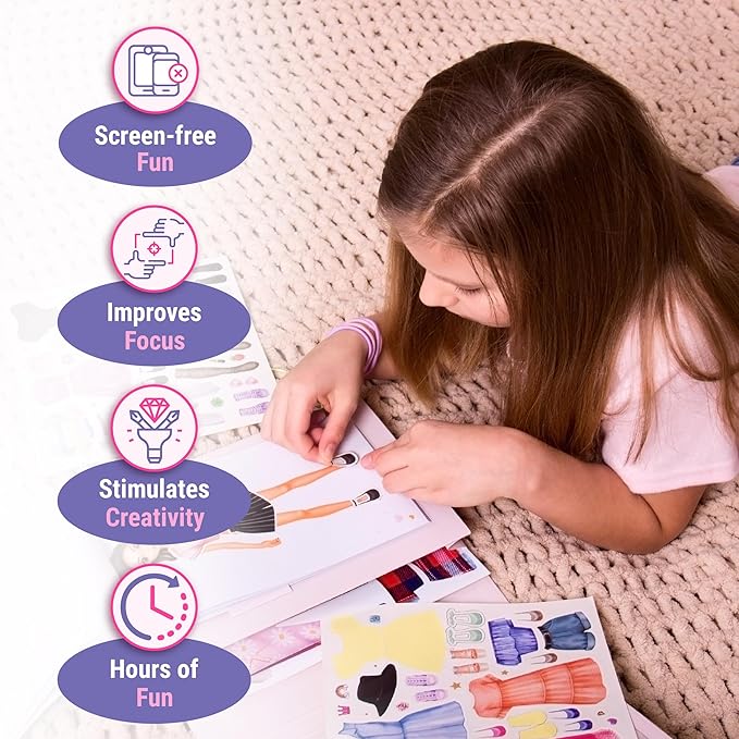 BSCOOL Fashion Studio Drawing, Coloring & Little Designer Creativity Book for Kids 4 and Up with Stickers, Stencils, Textures - Creative Fashion Design Sketchbook for Girls