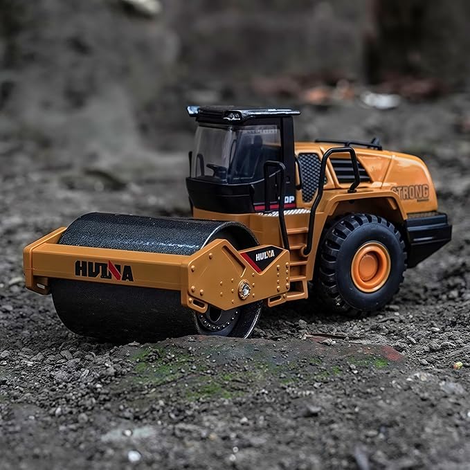 Gemini&Genius Rigid Road Roller Heavy Duty Steamroller Construction Site Vehicle Toys 1:60 Scale Diecast Site Grader Collectible Alloy Model Engineering Toys for Kids and Decoration for House