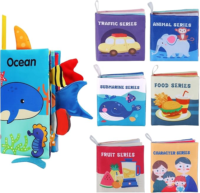 BARMACO Baby Soft Books, Touch and Feel Crinkle Cloth Books for Babies, Infants & Toddlers, Learning Toys Gifts for Boys & Girls, Early Development Interactive Sensory Toys, Ocean Animal Tails Books