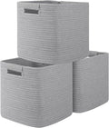 OIAHOMY Storage Cubes 11 Inch Bins-3-Pack, Cotton Rope Woven Baskets for Organizing, Square Storage Baskets for Shelves, Classroom, Kids Toy Bins, Closet, Baby Nursery-Grey