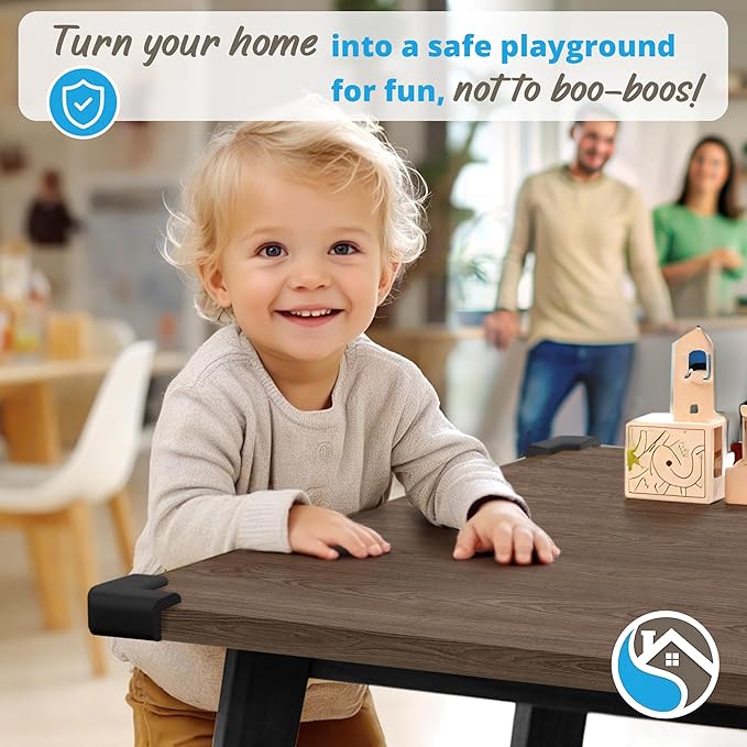 12-Pack Corner Protectors Baby Proof, Furniture Corner and Edge Safety Bumpers, Soft Rubber Foam Cushion Covers, 3M Taped Corner Guards, Baby Child Proofing Pads, Table Corner Protectors, Black