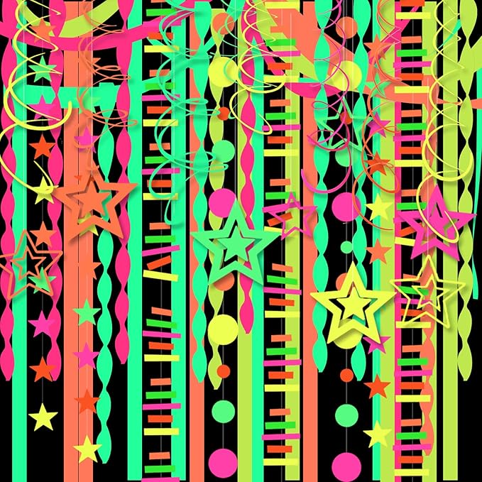 508ft UV Neon Paper Garland Crepe Streamers Glow in The Dark Party Supplies Garland Neon Party Decorations Streamers for Blacklight Reactive Fluorescent Wedding Birthday Party Decorations