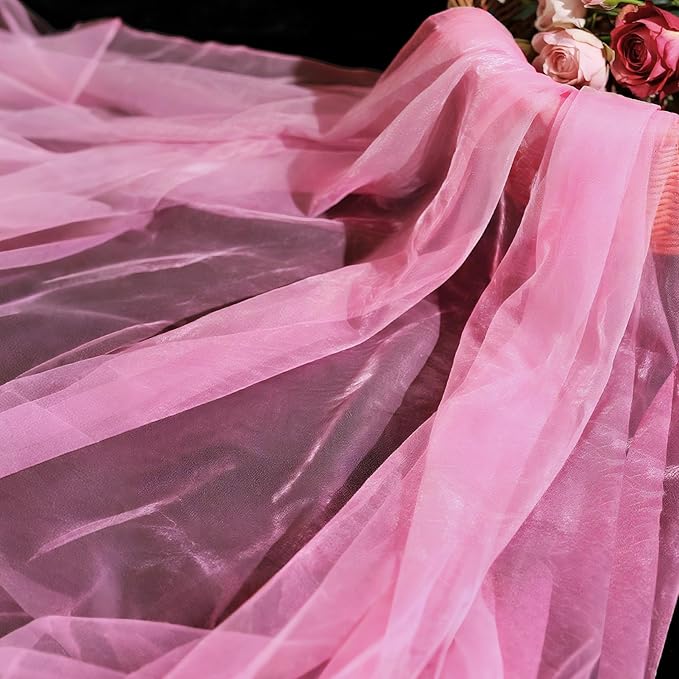 Sheer Fabric 60" x 1 Yards (3 ft) Organza Fabric by The Yard for DIY Wedding Decorations Craft Projects Party Backdrops Bows (Lt Pink)