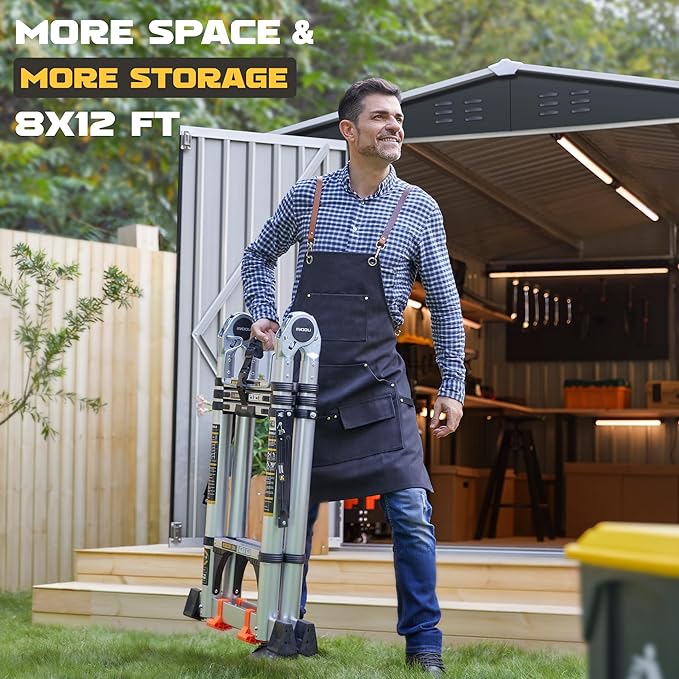 Polar Aurora 8 x 12 FT Outdoor Storage Shed, Metal Garden Shed with Updated Frame Structure, Tool Sheds for Backyard Garden Patio Lawn Black