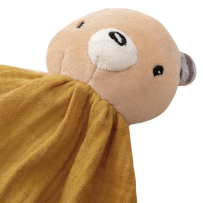 Organic Cotton Stuffed Animal Rattle Baby Toys, Plush Bear Cuddle Cloth and Hand Grip Ring Rattles Plush Toy Set for Newborns Infant Boys Girls, 2 PCS