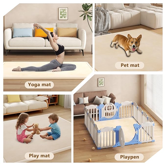 Baby Play Mat for Floor, 1.3'' Thick Memory Foam Tummy Time Mat - Super Soft Coral Velvet Nursery Rug with Non-Slip Backing, Crawling Rug for Toddlers/Infants, Yoga & Tatami Use, 79''x 118''