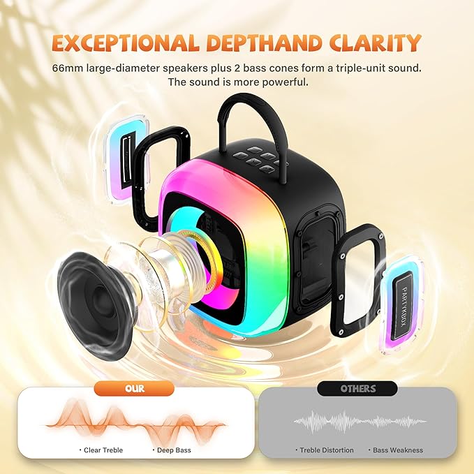 Mini Karaoke Machine for Kids Adults: Portable Bluetooth Speaker with 2 Wireless Microphones and Light - Singing Karaoke Gift for Girls Boys Ages 4-12+ Years Old Birthday Family Home Party