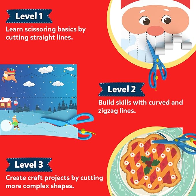 Skillmatics Scissor Skills Activity Book - Snip Snip Christmas, 25 Fun Cutting & Creative Activities for Preschoolers, 2 Child-Safe Scissors, Felt Craft Kit, Gifts for Kids Ages 3, 4, 5, 6, 7