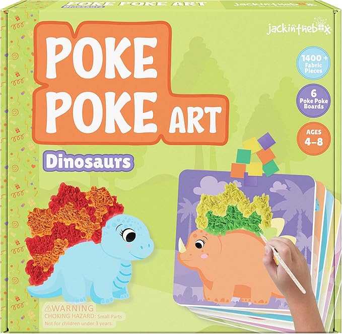 jackinthebox Poke Poke Art – Dinosaurs Theme, Mess-Free Fabric Art and Craft, Flower Pressing Kits, Gift for Kids, Toys for Girls and Boys Ages 4 5 6 7 8