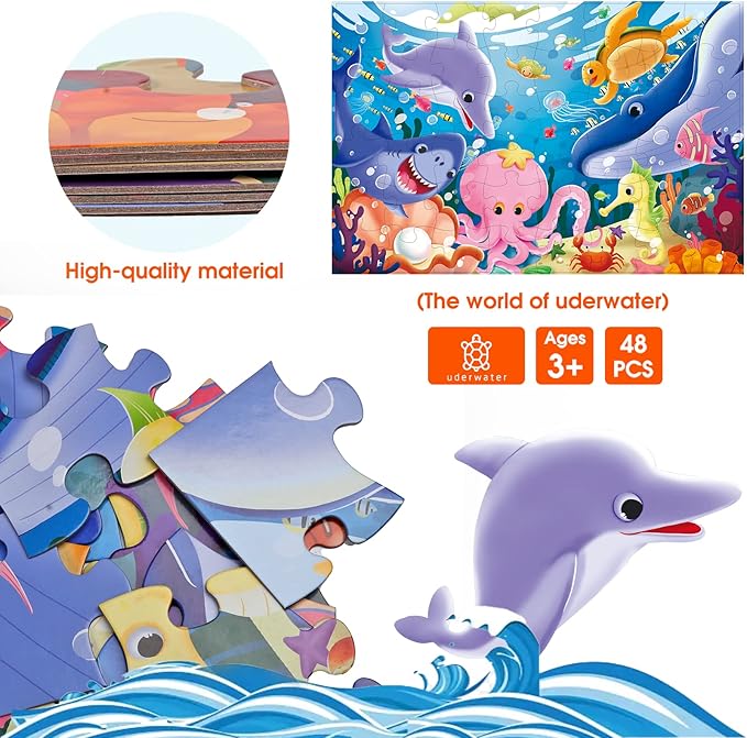 Jumbo Floor Puzzle for Kids Underwater Jigsaw Large Puzzles 48 Piece for Toddler Children Learning Preschool Educational Intellectual Development Toys 3-5 4-8 Years Old Gift for Boys and Girls