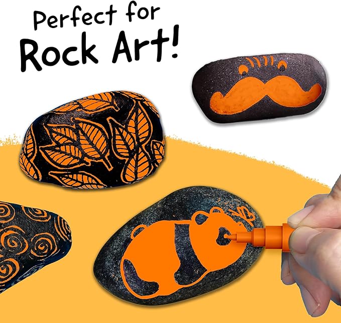 4 Dual Tip Orange Paint Pen Metallic - Fine Tip & Medium Acrylic Paint Markers - Orange Marker for Metal, Wood, Rock Painting, Canvas, Ceramic, Glass, Fabric, Leaf and Plastic - Water-based Ink