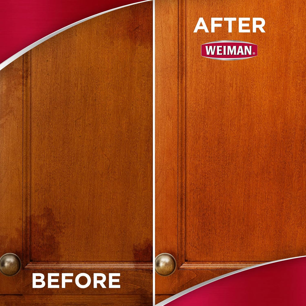 Weiman Cabinet & Wood Clean & Shine Spray - Furniture, Kitchen Cabinets, Baseboard & Trim, Fresh Almond Scent, Microfiber Cloth Included