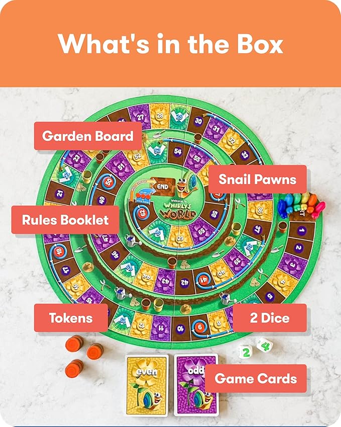 SimplyFun Whirly’s World - Educational Board Game for Kids - Math Game to Teach Concept of Even & Odds - 2-6 Players, Ages 6 & Up