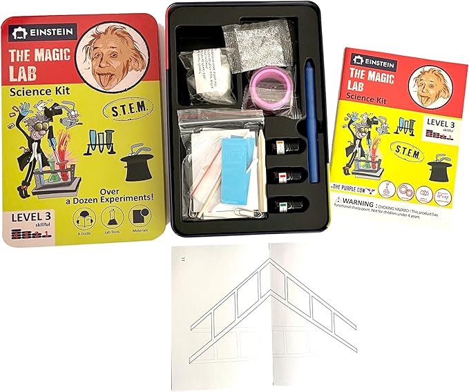 Einstein’s Magic Lab Science Kit for Kids. STEM for Boys & Girls Aged 8 and Above. 12 Exciting Experiments Inside. Detailed Picture Guide Included.