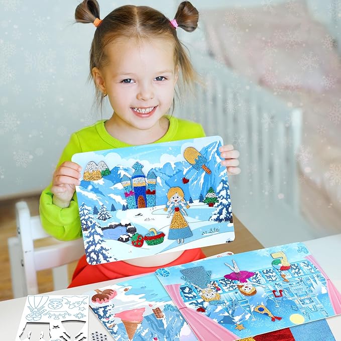 PERRYHOME Foil Arts & Crafts for Kids-DIY Frozen Fun Foil Art Kit Toys,Mess Free Coloring,Kids Car Airplane Travel Activities Toys,Birthday Christmas Gifts for Girls Children Toddler Ages 4-9