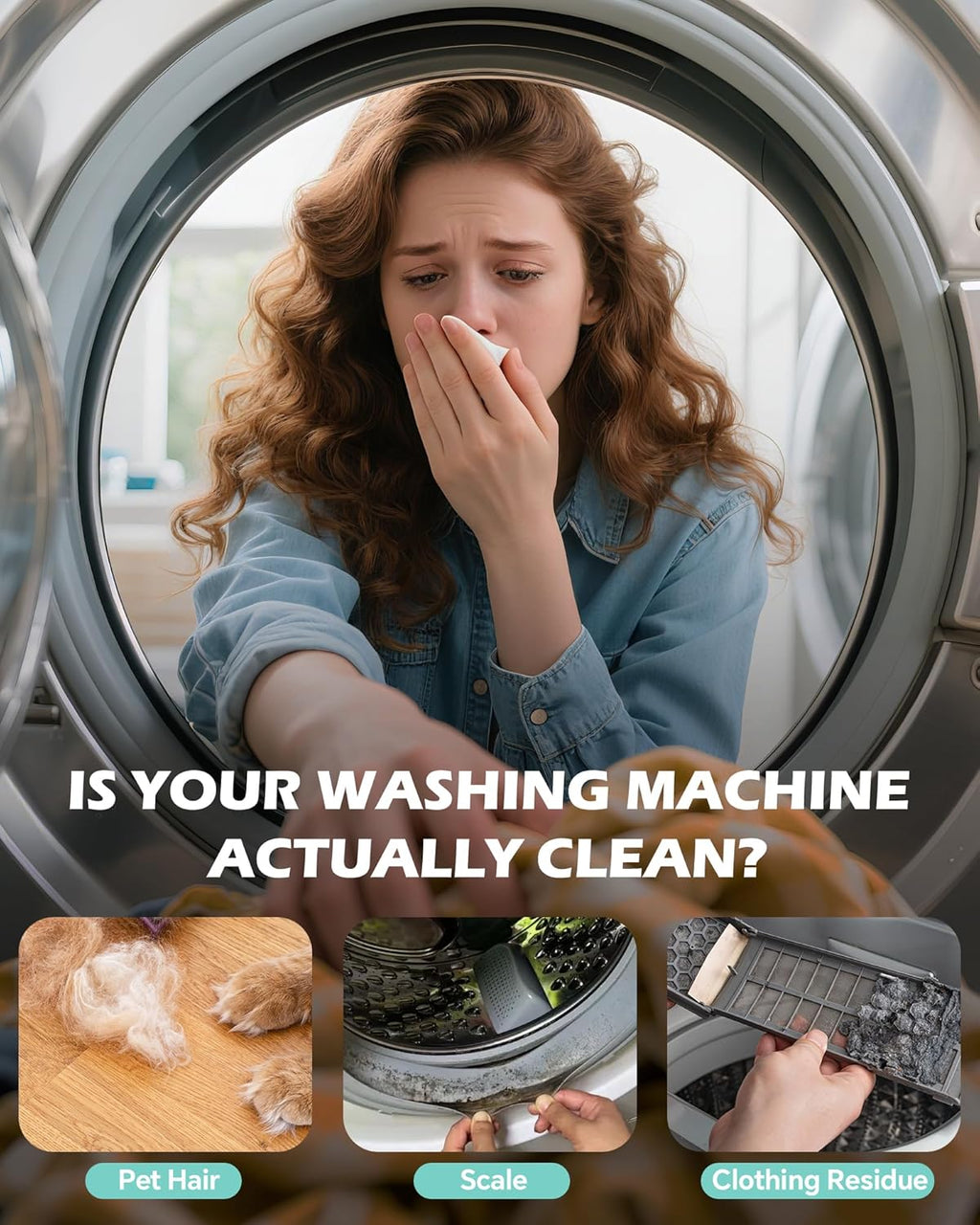 Washing Machine Cleaner Tablets: 24 Pack Deep Cleaning For HE, Front Loader & Top Load Washer, Removes Pet Hair, Odors, Formulated for Pet Owners, Septic Safe, 12 Month Supply, 11G