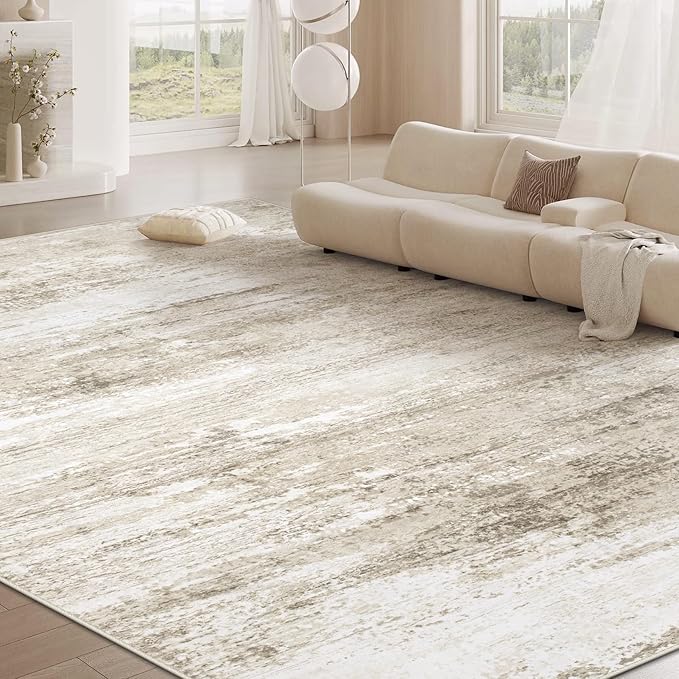 Washable Rug 8x10 Area Rugs for Living Room: Large Neutral Soft Rug Abstract Non Slip Low Pile Modern Carpet for Bedroom Kitchen Nursery Office Dining Room Indoor (Beige, 8'x10')