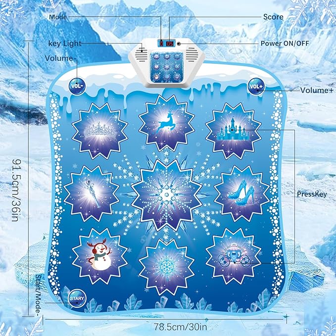 Dance Mat Kids Frozen Toys - Electronic Dance Mat for Girls Boys, Kids Dance Mat 5 Game Modes, Built-in Music, Touch Sensitive Light Up LED, Dance Floor Mat, Gifts for 3 4 7 12 Year Old Girls Boys