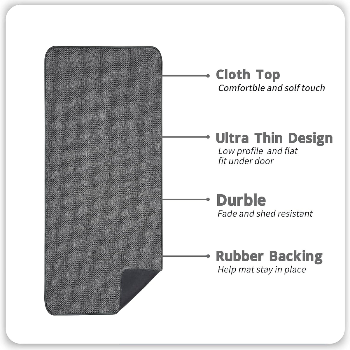 Bath Mat,Ultra Thin Bathroom Runner Rugs,Large Bath Mats for Bathroom,Quick Dry,Non-Slip,Machine Washable,Low Pile,Bath Rug,Shower Outside,Sink,Home Decor Accessories.Dark Grey,2'x5'（24x60inch）