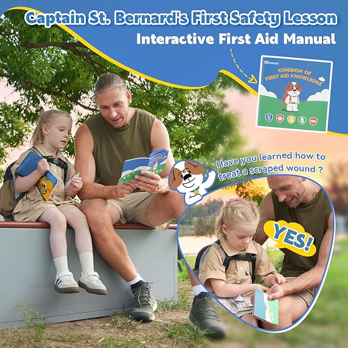 StBernard First Aid Kit for Kids, Small Pocket Size Medical Kit with Cute Bnadages, Tools for Daily Emergencies, Organized Pouch for Toddler & Children, Home, Camping, Travel, Playground (Blue)