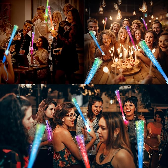 28 PCS Glow Fiber Wands Sticks, Halloween Glow Sticks, LED Light Wands, Glow in The Dark Party Supplies, Fiber Optic Wands, LED Flashing Sticks, Fiber Optic Light Wand Stick for Party