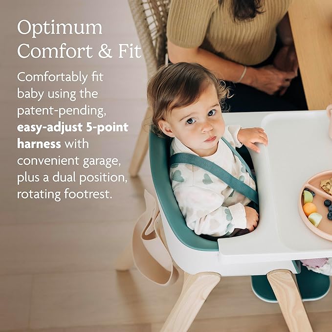 UPPAbaby Ciro High Chair/Sleek, Easy-to-Clean Design/Perfect-Fit Tray to Bring Baby to Table/Patent-Pending Harness/Dual-Position, 180-Degree Rotating Footrest/Emrick (Green/Rubberwood)