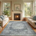 jinchan Washable Area Rug 8x10 for Living Room - Soft Faux Wool Ultra-Thin Stain Resistant Non-Slip Distressed Vintage Floral Large Carpet for Bedroom,Dining Room,Home Office,Nursery(Grey, 8'x10')
