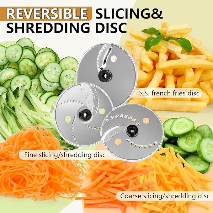 COOKLEE Food Processor, 600 Watts, 6 Functions Electric Food Chopper for Chopping, Mincing, Dicing, Shredding, Slicing, Purees & Dough with 12cup Processor Bowl, Food Chute & Pusher, Silver